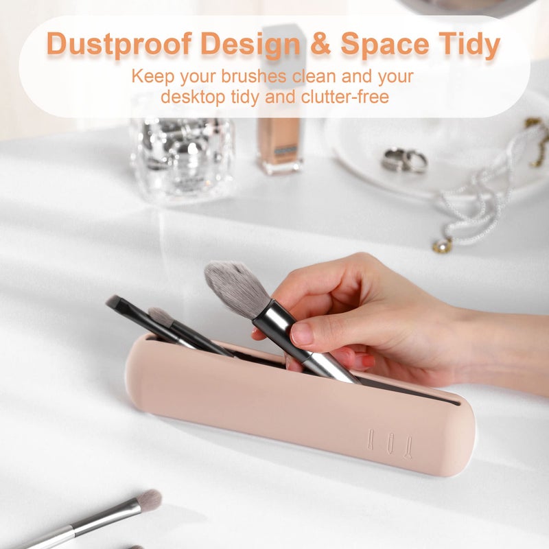 FERYES Travel Makeup Brush Holder, Magnetic Anti-fall Out Silicon Portable Cosmetic Face Brushes Holder, Soft and Sleek Makeup Tools Organizer for Travel-Khakiï¼ˆ7.8 * 1.89 * 0.8 Inchesï¼‰ - Image 2