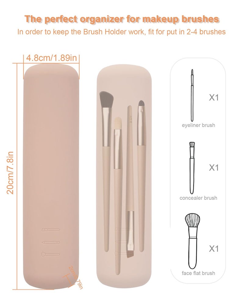 FERYES Travel Makeup Brush Holder, Magnetic Anti-fall Out Silicon Portable Cosmetic Face Brushes Holder, Soft and Sleek Makeup Tools Organizer for Travel-Khakiï¼ˆ7.8 * 1.89 * 0.8 Inchesï¼‰ - Image 4