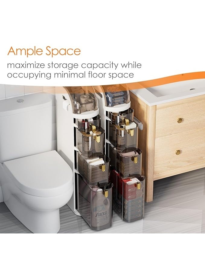 petour Store petour 4 Tier Bathroom Organizers and Storage,Plastic Tall Narrow Slim Bathroom Floor Cabinet Waterproof Bathroom Storage Cart with Clear Drawers And Wheels for Small Space Gap Bathroom Kitchen - Image 4