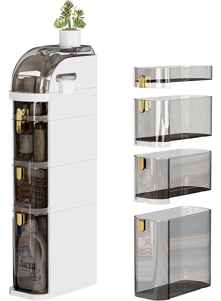 petour Store petour 4 Tier Bathroom Organizers and Storage,Plastic Tall Narrow Slim Bathroom Floor Cabinet Waterproof Bathroom Storage Cart with Clear Drawers And Wheels for Small Space Gap Bathroom Kitchen - Image 1