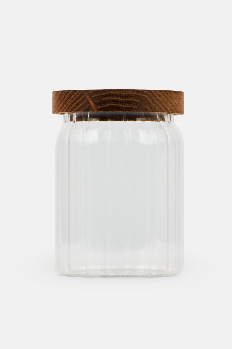 Muy Mucho Pot Glass Acacia Lid, Transparent - Image 1