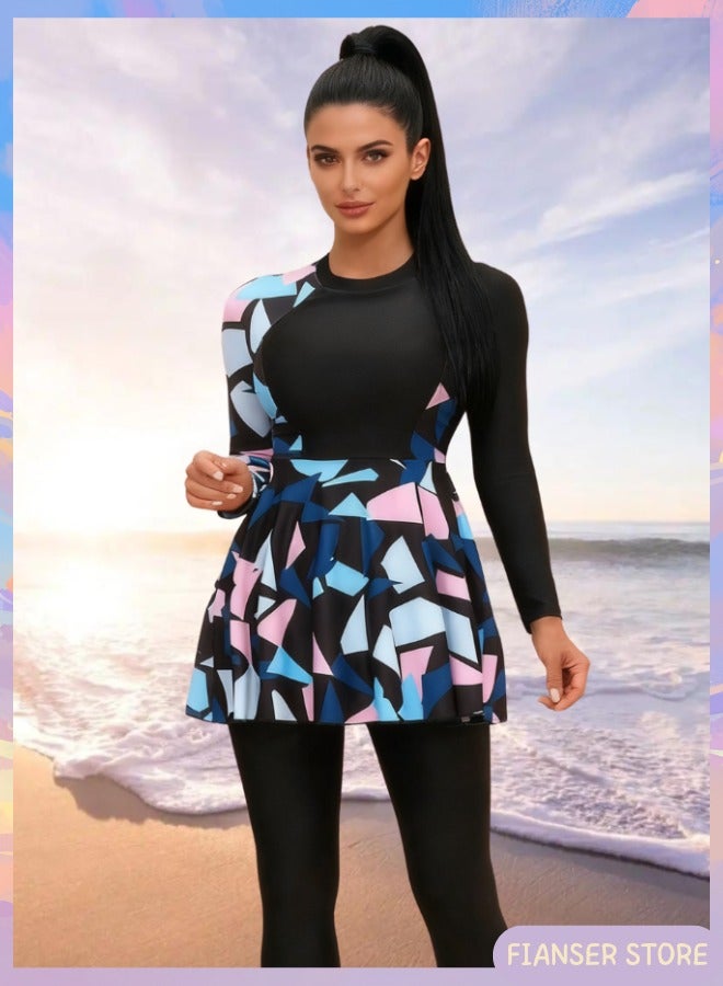 فيانسر بوركيني ملابس سباحة قطعتين طقم ملابس سباحة أكمام طويلة تغطية كاملة ملابس شاطئ أزياء محتشمة محتشم إسلامي للمسلمات كلاسيكي ملابس عربية حماية من الشمس بدلة غوص بدلة ركوب أمواج سريع الجفاف فستان زي سباحة سحاب بنطلون طويل - Image 1