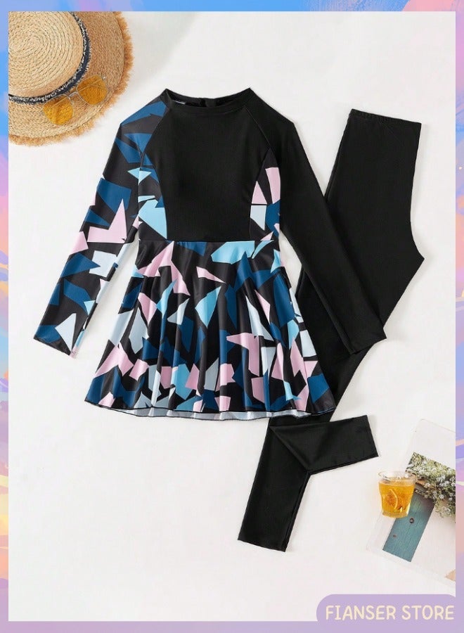 Fianser Burkini Swimwear 2-Piece Swimsuits Set Long Sleeve Full Cover Beachwear Modest Fashion Conservative Islamic Muslim Classic Arabic Clothing Sun UV Protection Diving Suit Surfing Suit Quick Dry Dress Swimming Costume Zipper Long Pants - Image 4