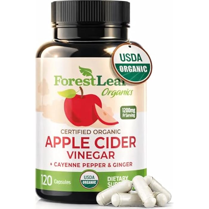 ForestLeaf USDA Organic Apple Cider Vinegar Capsules with Mother, 1200 mg | Vegan & Non-GMO | Apple Cider Vinegar Pills with Cayenne Pepper & Ginger Root | 120 Caps - Image 1