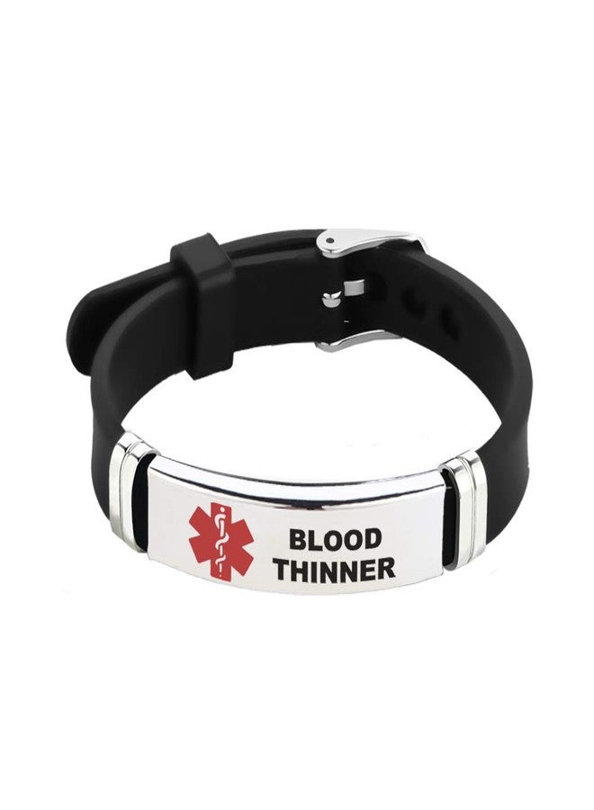 TGLS Medical Alert ID Bracelet Blood Thinner Emergency First Aid Bracelets Adjustable Silicone Wristband for Men Women - Image 1