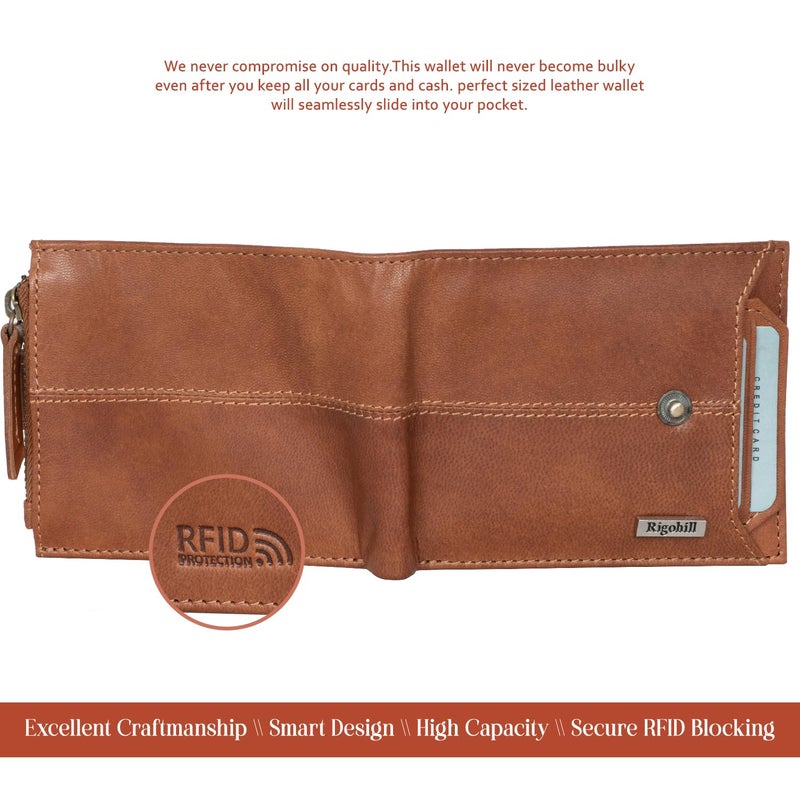 Rigohill Doger Vintage Cognac Mens Leather Wallet | Leather Wallet for Men | RFID Mens Wallet - Image 4