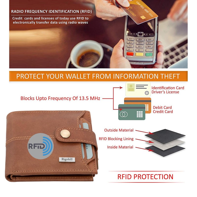 Rigohill Doger Vintage Cognac Mens Leather Wallet | Leather Wallet for Men | RFID Mens Wallet - Image 5