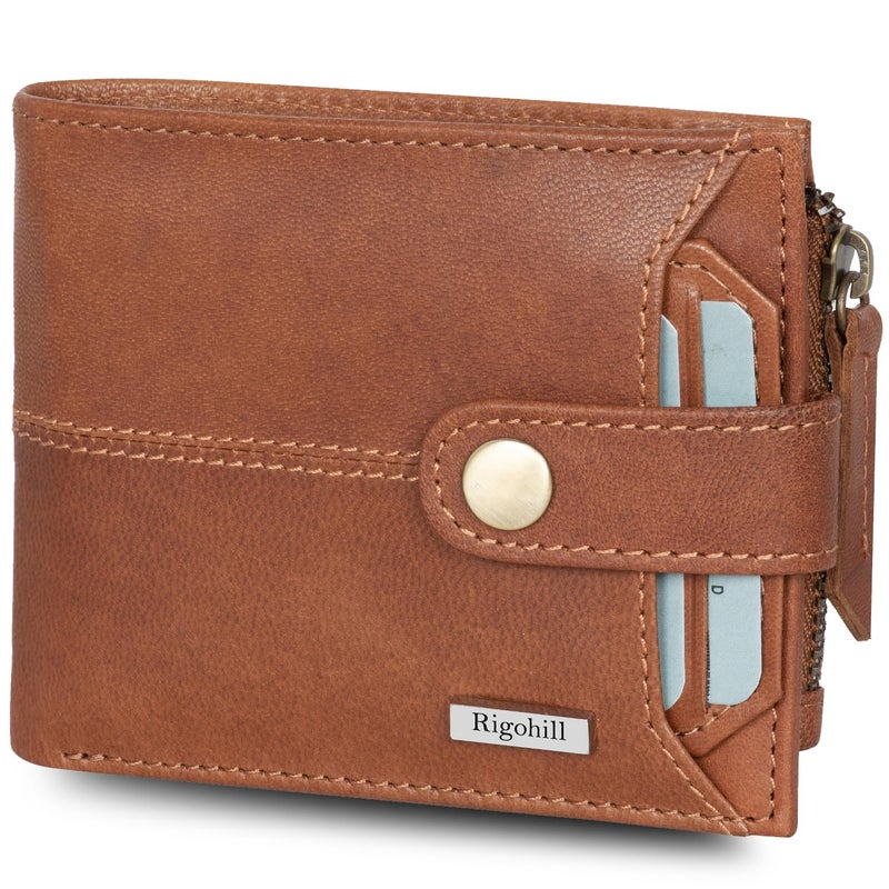 Rigohill Doger Vintage Cognac Mens Leather Wallet | Leather Wallet for Men | RFID Mens Wallet - Image 1