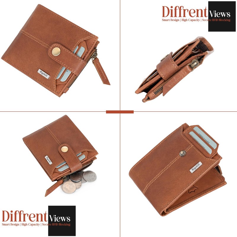 Rigohill Doger Vintage Cognac Mens Leather Wallet | Leather Wallet for Men | RFID Mens Wallet - Image 3