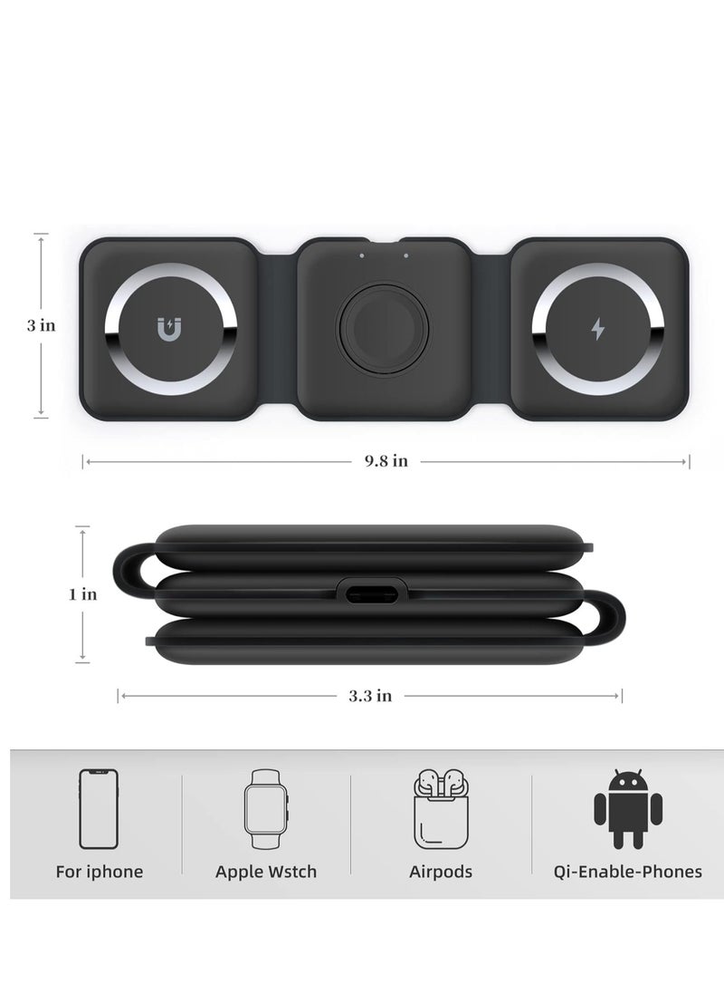 JAJEEK - "NEW 3-in-1 Mag-Safe Wireless Charger – 15W Foldable Charging Station for iPhone, Apple Watch & AirPods (Black)" - Image 1
