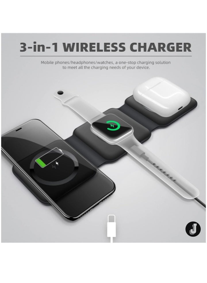 JAJEEK - "NEW 3-in-1 Mag-Safe Wireless Charger – 15W Foldable Charging Station for iPhone, Apple Watch & AirPods (Black)" - Image 1