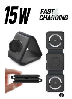 "NEW 3-in-1 Mag-Safe Wireless Charger – 15W Foldable Charging Station for iPhone, Apple Watch & AirPods (Black)"