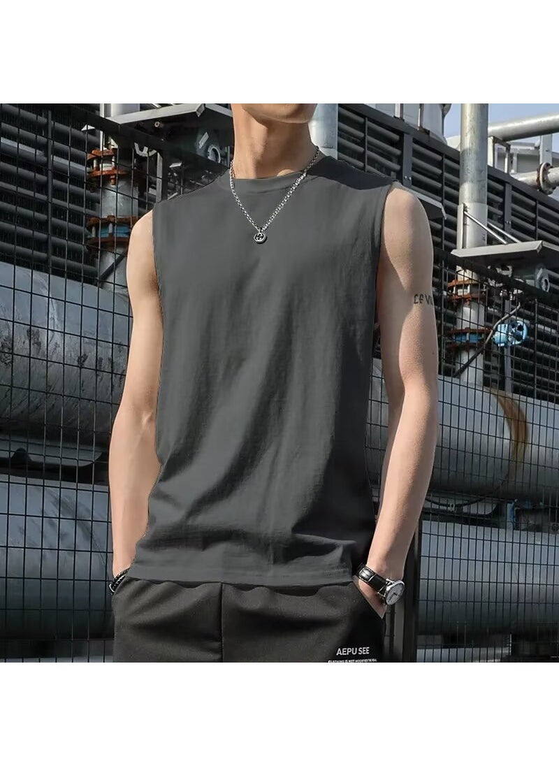 Generic - Mens Loose-fit Training Sleeveless T-shirt Quick-dry Shoulder Vest Fitness Sport Versatile Round Neck Top For Summer Fog Blue - Image 1