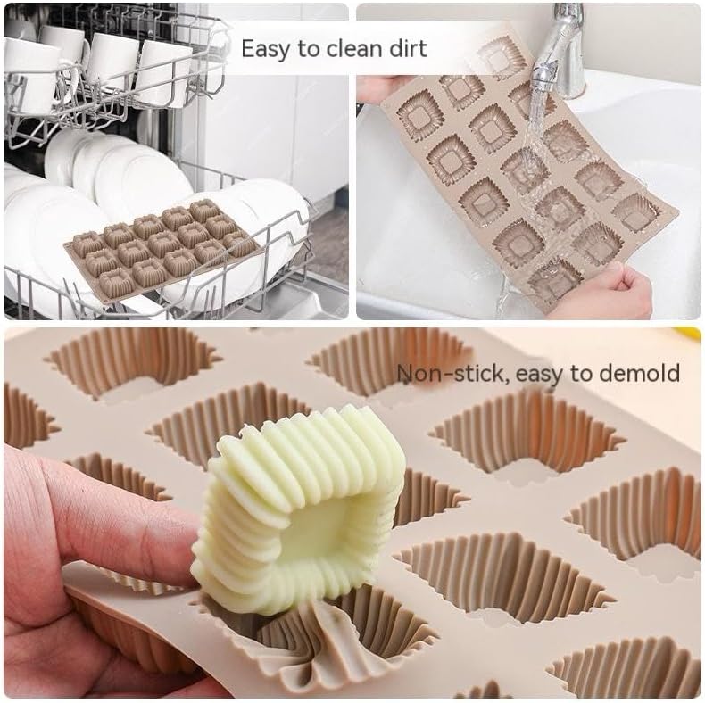 Apiocmy Cube Cake Silicone Mold - 1.6" x 1.6" x 0.8" 15-Cavity 3D Square Mini Mousse Cake Baking Mold, French Dessert Molds for Chocolate, Jello, Brownie Bites, Ice Cream Cube - Image 3
