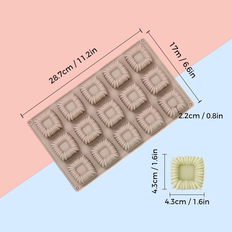 Apiocmy Cube Cake Silicone Mold - 1.6" x 1.6" x 0.8" 15-Cavity 3D Square Mini Mousse Cake Baking Mold, French Dessert Molds for Chocolate, Jello, Brownie Bites, Ice Cream Cube - Image 2