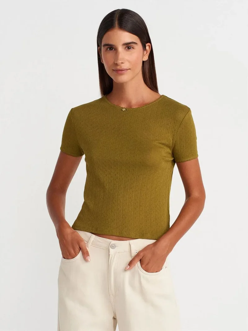 ديلفين Dilvin Women's Ribbed Crop T-Shirt