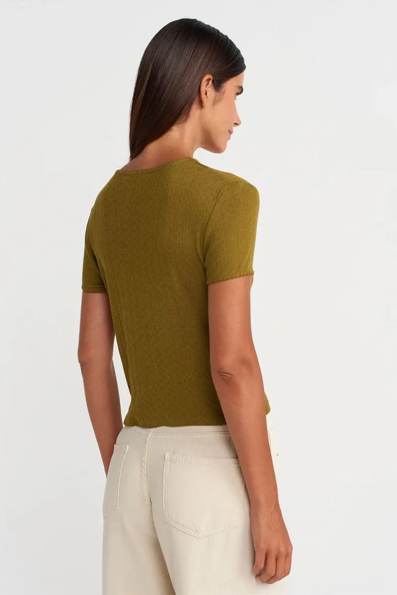 Dilvin Khaki Green DILVIN Women's Ribbed Crop T-Shirt for Women | Best Price UAE