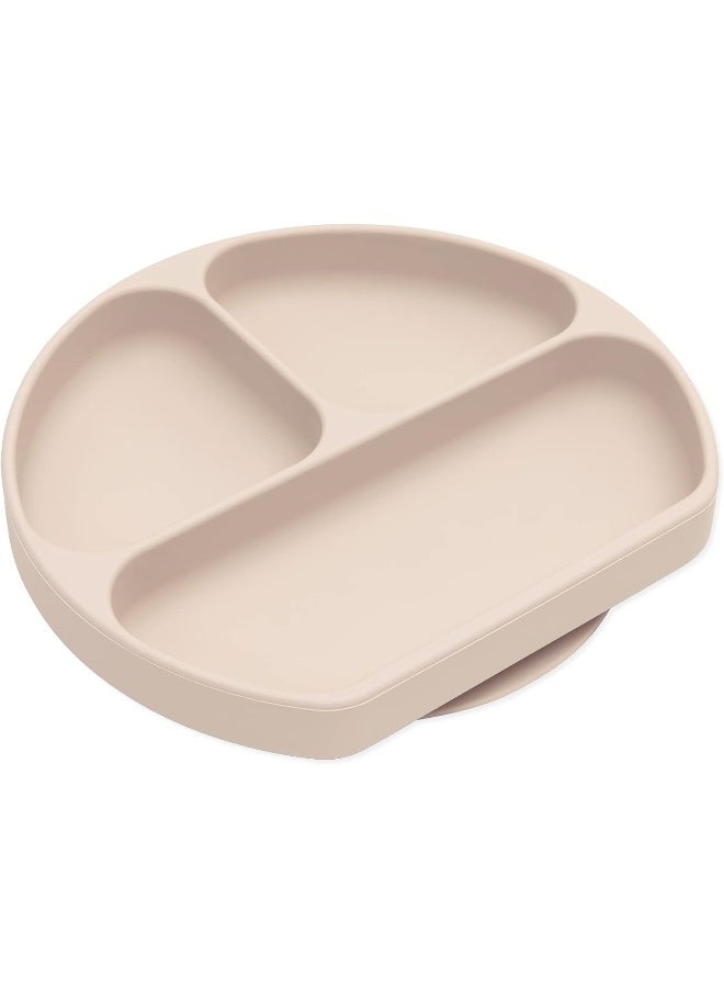 Bumkins Silicone Grip Dish, Suction Plate, Divided Plate, Baby Toddler Plate, BPA Free, Microwave and Dishwasher Safe â€“ Sand - Image 1