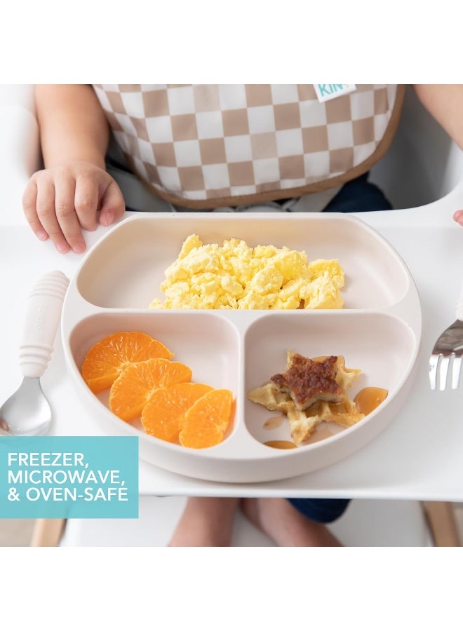 Bumkins Silicone Grip Dish, Suction Plate, Divided Plate, Baby Toddler Plate, BPA Free, Microwave and Dishwasher Safe â€“ Sand - Image 4