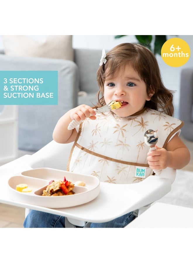 Bumkins Silicone Grip Dish, Suction Plate, Divided Plate, Baby Toddler Plate, BPA Free, Microwave and Dishwasher Safe â€“ Sand - Image 2