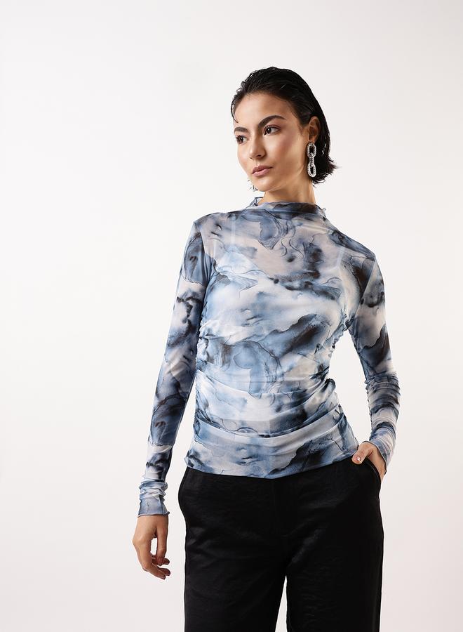 Hubberholme Women's Blue 100% Polyester Self Design Pattern Slim Fit Tops - Image 3
