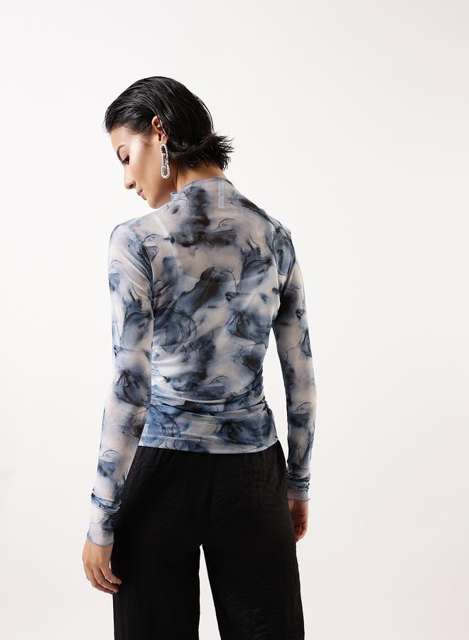 Hubberholme Women's Blue 100% Polyester Self Design Pattern Slim Fit Tops - Image 5
