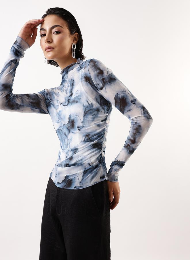 Hubberholme Women's Blue 100% Polyester Self Design Pattern Slim Fit Tops - Image 4