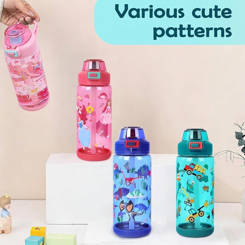 SYOSI Kids Water Bottle, BPA Free Durable Plastic School Water Bottle with Straw and Pop-Up Leak-Proof Spout, Portable Drink Bottle with Handle for School Travel Sports, Boys and Girls, 20oz - Image 3