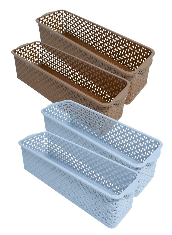 Simply Home Storex Multi-Purpose Plastic Storage Basket|Durable Stackable Organizer Tokri For Home,Kitchen,Bathroom & Office|Cutlery Tray,Cosmetics,Stationery|Set Of 4|Brown Light Grey - Image 1