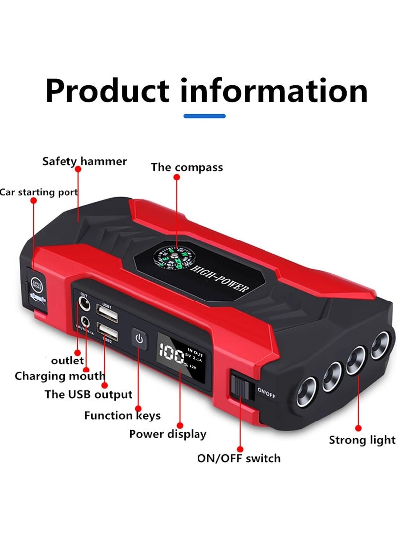 Car Jump Starter Kit 28000mAh 200W – 12V/1A Water-Resistant Booster Pack with Multiple LED Flashlight Modes & Emergency Battery Booster - Image 2
