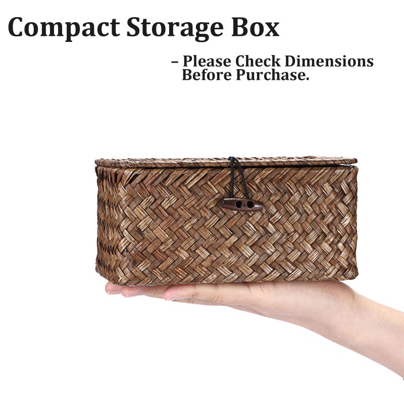 GUSHBIN Handwoven Seagrass Basket Wicker Shelf Basket with Lid Rectangular Multipurpose Desktop Organizer Bin for Key Remote Control, Small,7.0" x 4.3" x 3.3" - Image 4
