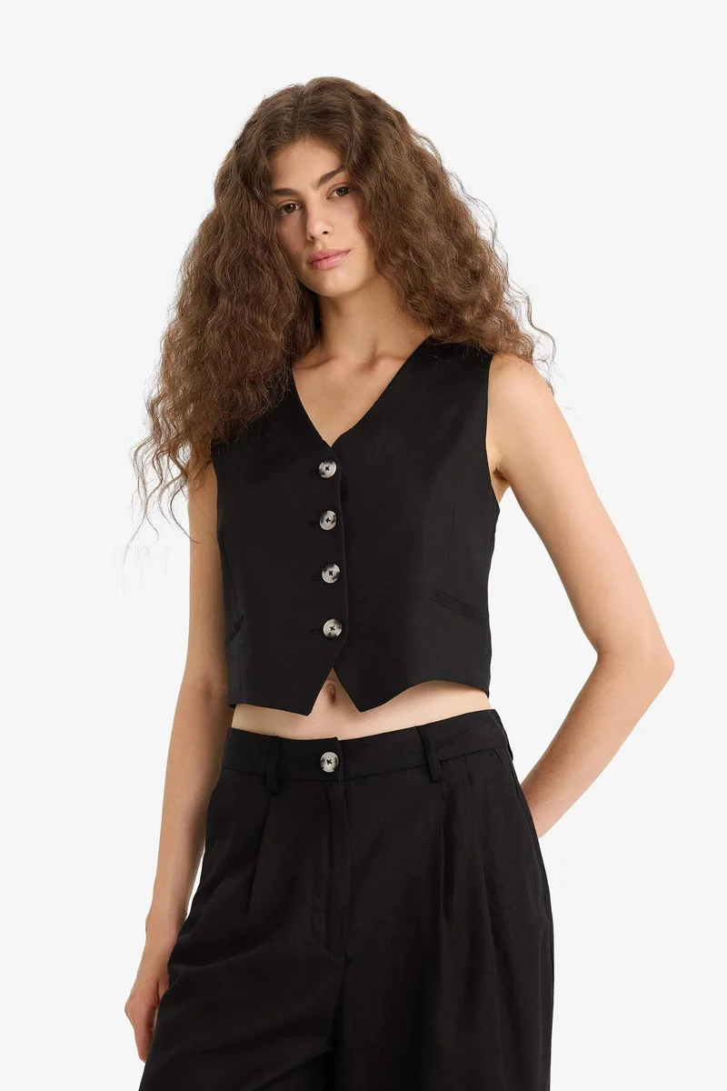ديفاكتو V-Neck Linen Blended Vest