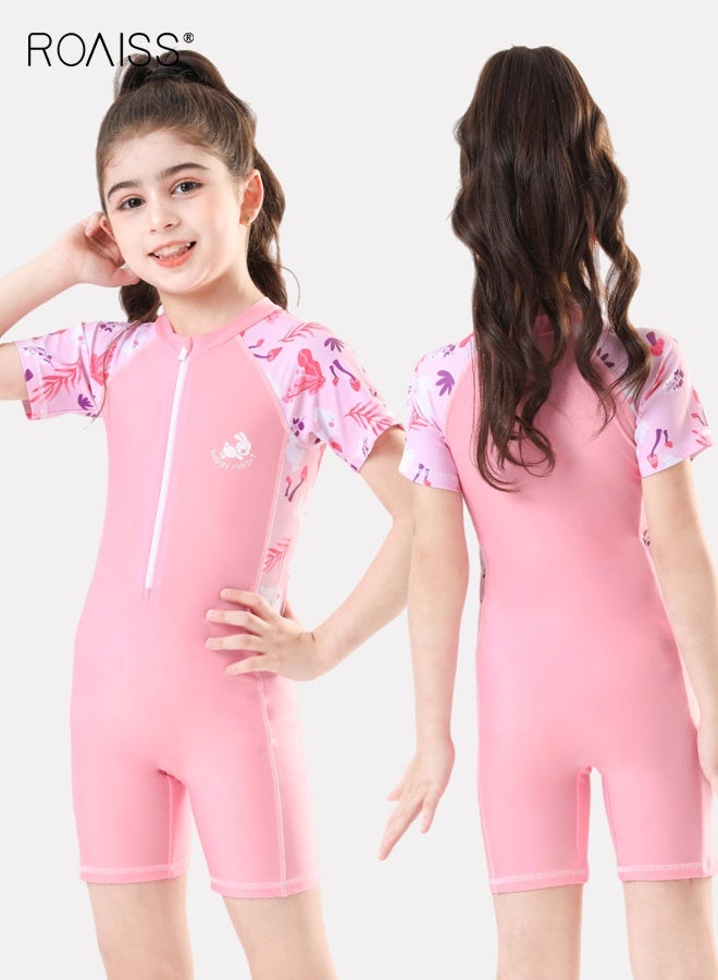 roaiss Kids One Piece Rash Guard Swimsuit, Stylish Wetsuit, Zipper Shorty Wetsuits, Girls Swimsuits for Diving, Surfing and Swim Lessons, Made of Comfortable Elastic Fabric, Suitable for Various Water Sports  - Image 2