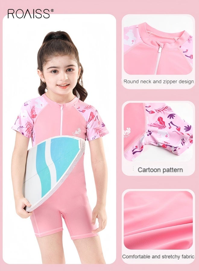 roaiss Kids One Piece Rash Guard Swimsuit, Stylish Wetsuit, Zipper Shorty Wetsuits, Girls Swimsuits for Diving, Surfing and Swim Lessons, Made of Comfortable Elastic Fabric, Suitable for Various Water Sports  - Image 3