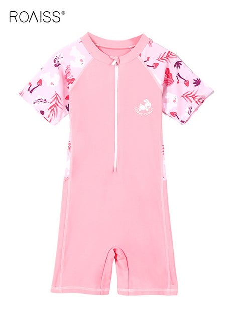 Kids One Piece Rash Guard Swimsuit, Stylish Wetsuit, Zipper Shorty Wetsuits, Girls Swimsuits for Diving, Surfing and Swim Lessons, Made of Comfortable Elastic Fabric, Suitable for Various Water Sports