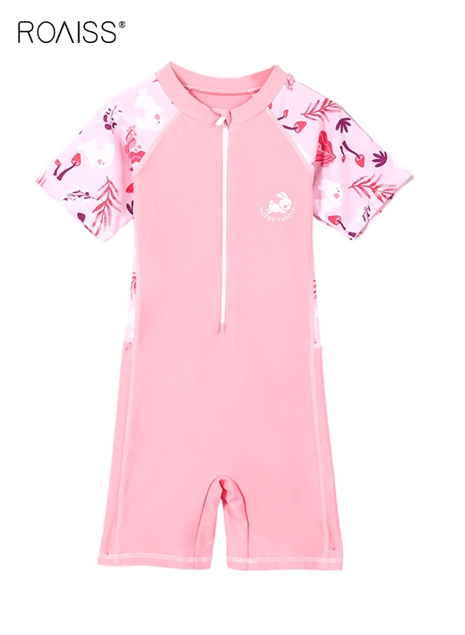 roaiss Kids One Piece Rash Guard Swimsuit, Stylish Wetsuit, Zipper Shorty Wetsuits, Girls Swimsuits for Diving, Surfing and Swim Lessons, Made of Comfortable Elastic Fabric, Suitable for Various Water Sports  - Image 1