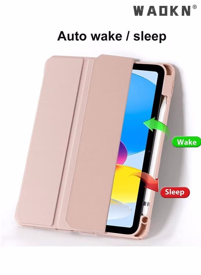 WAOKN Pro Case for iPad 10th Gen Case with Pencil Holder 2022 iPad 10.9 Inch Case, Clear Transparent Back Shell Trifold Protective Cases Shockproof Cover for 2022 iPad 10th Gen A2696 A2757 A2777 -Pink  - Image 3