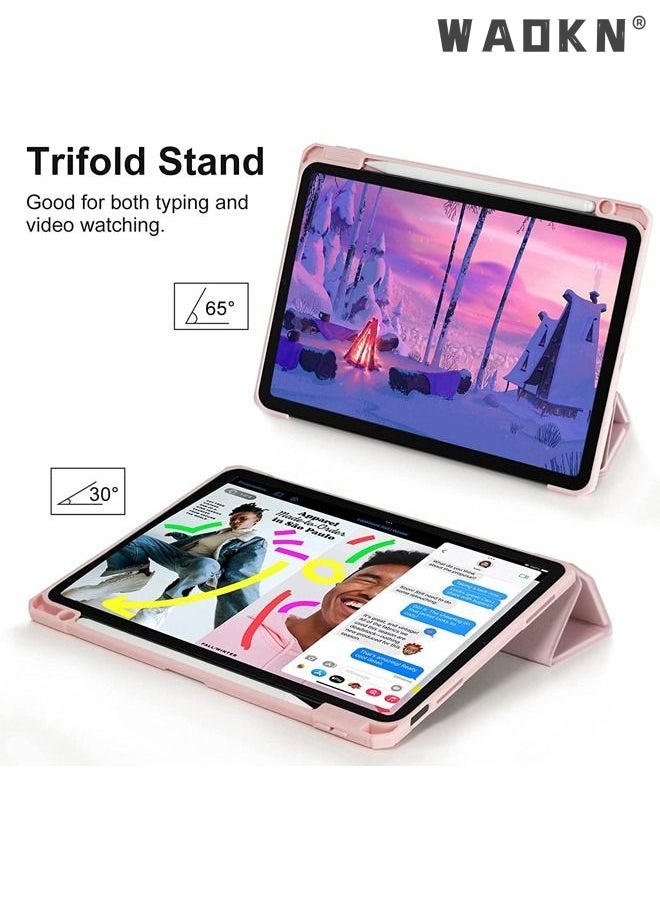 WAOKN Pro Case for iPad 10th Gen Case with Pencil Holder 2022 iPad 10.9 Inch Case, Clear Transparent Back Shell Trifold Protective Cases Shockproof Cover for 2022 iPad 10th Gen A2696 A2757 A2777 -Pink  - Image 4