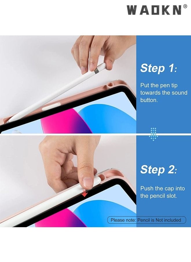 WAOKN Pro Case for iPad 10th Gen Case with Pencil Holder 2022 iPad 10.9 Inch Case, Clear Transparent Back Shell Trifold Protective Cases Shockproof Cover for 2022 iPad 10th Gen A2696 A2757 A2777 -Pink  - Image 5