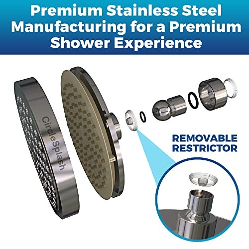 CircleSplash High Pressure Shower Head - Anti-Clogging Silicone Nozzles - 2.5 GPM Removable Restrictor - Easy to Clean Adjustable Replacement - easy to install with Plumbers Tape - 6 inch - Classic Chrome Finish - Image 5