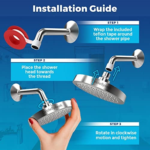 CircleSplash High Pressure Shower Head - Anti-Clogging Silicone Nozzles - 2.5 GPM Removable Restrictor - Easy to Clean Adjustable Replacement - easy to install with Plumbers Tape - 6 inch - Classic Chrome Finish - Image 4