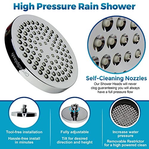 CircleSplash High Pressure Shower Head - Anti-Clogging Silicone Nozzles - 2.5 GPM Removable Restrictor - Easy to Clean Adjustable Replacement - easy to install with Plumbers Tape - 6 inch - Classic Chrome Finish - Image 2