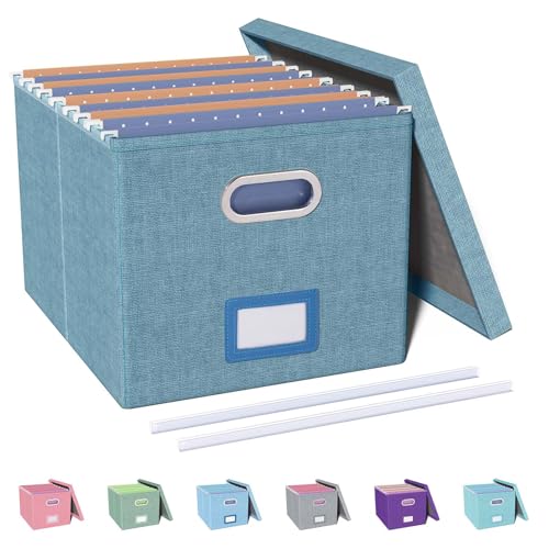 Oterri File Organizer with Lid, File Box, File Cabinet for Letter File Folder Storage, Hanging File Organizer for Office/Decor/Home,Document Organizer, 1 Pack,Dark-Blue-Box Only - Image 1