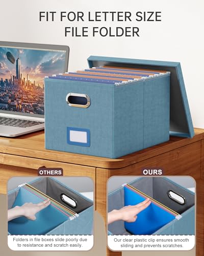Oterri File Organizer with Lid, File Box, File Cabinet for Letter File Folder Storage, Hanging File Organizer for Office/Decor/Home,Document Organizer, 1 Pack,Dark-Blue-Box Only - Image 4
