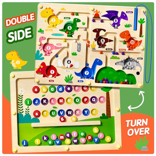 Ppotyo 2 in 1 Magnetic Color and Number Maze Magnet Alphabet Counting Car Puzzle Double Sided Board Fine Motor Skills Montessori Preschool Toys for Boys and Girls Color1 One Side - Image 5