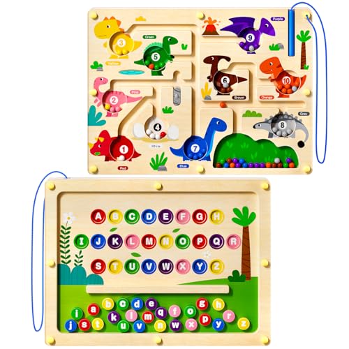 Ppotyo 2 in 1 Magnetic Color and Number Maze Magnet Alphabet Counting Car Puzzle Double Sided Board Fine Motor Skills Montessori Preschool Toys for Boys and Girls Color1 One Side - Image 1