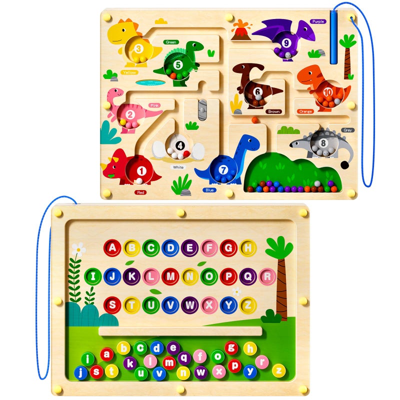 Ppotyo 2 in 1 Magnetic Color and Number Maze Magnet Alphabet Counting Car Puzzle Double Sided Board Fine Motor Skills Montessori Preschool Toys for Boys and Girls Color1 One Side - Image 3