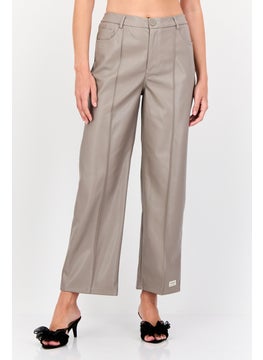 The Giving Movement Women Regular Fit Brand Logo Wide Leg Pants, Taupe  - Image 1