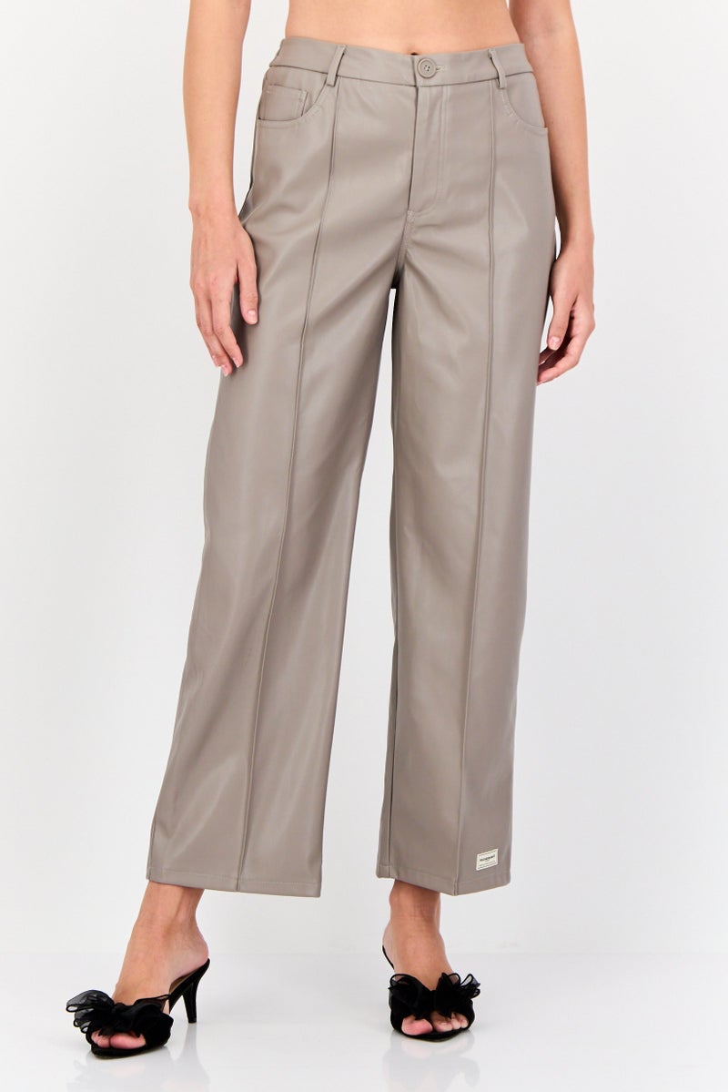 The Giving Movement Women Regular Fit Brand Logo Wide Leg Pants, Taupe  - Image 1