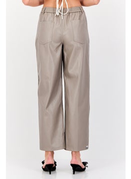 The Giving Movement Women Regular Fit Brand Logo Wide Leg Pants, Taupe  - Image 3
